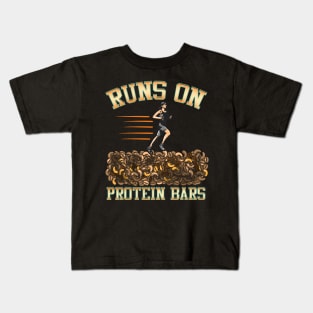 Runs On Protein Bars Funny Cardio & Running Pun Kids T-Shirt